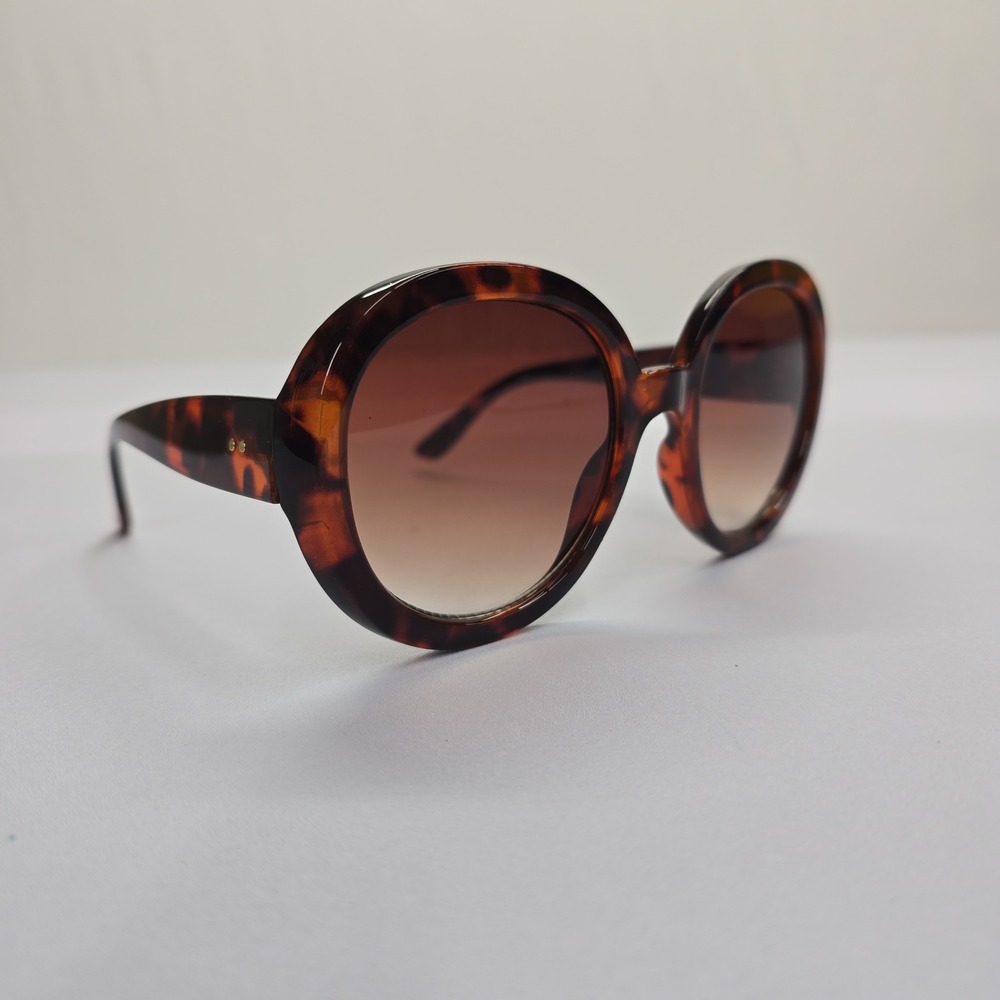 NEW Oversized Round Tortoise Shell Sunglasses Brown Gradient Lens Retro 70s